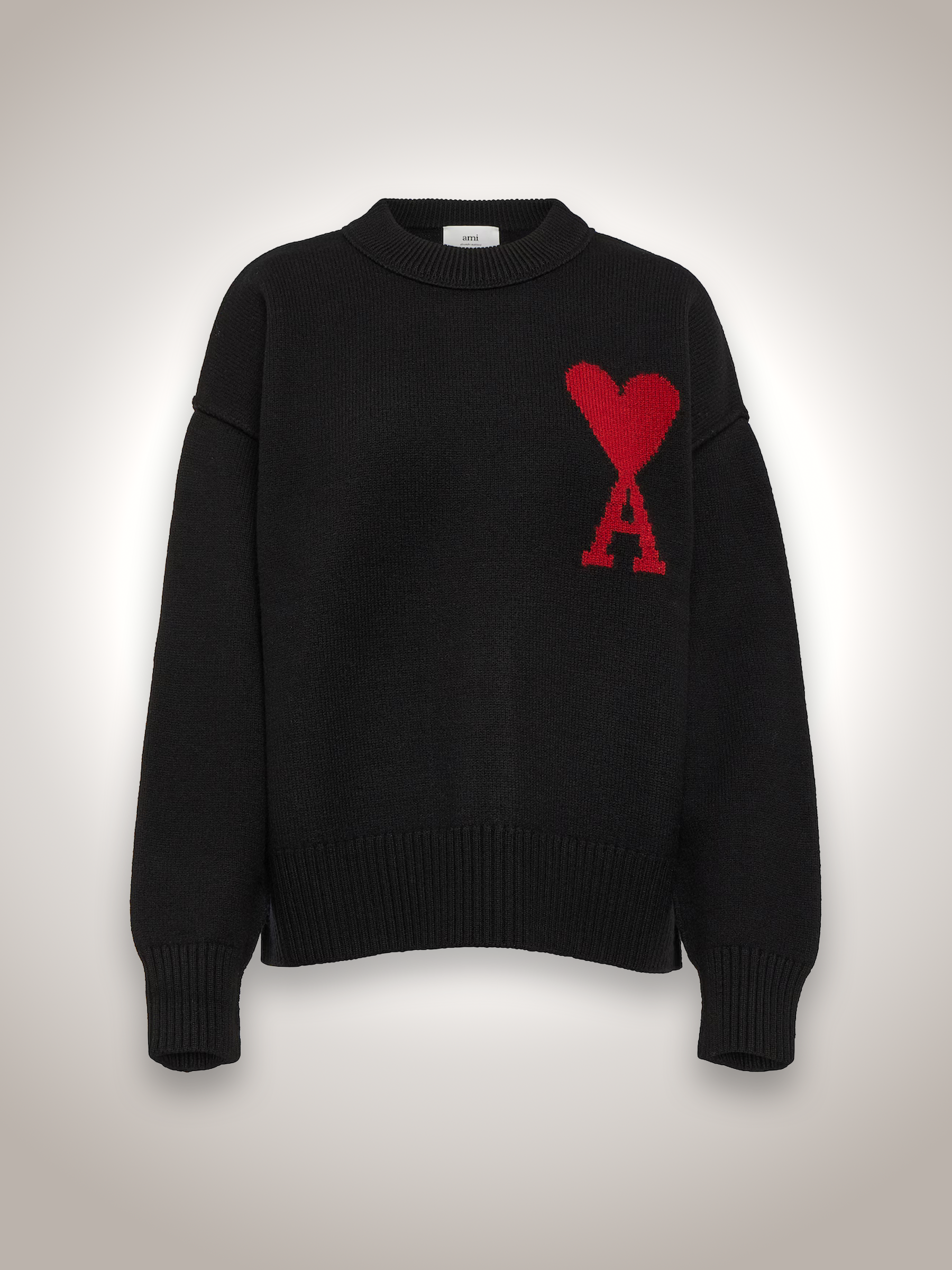 Ami Paris Ami De Coeur Pull Oversize en Laine Noir